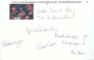 Autogramm - the Beautiful Kantine Band - LIVE at Club Metropolitain - !